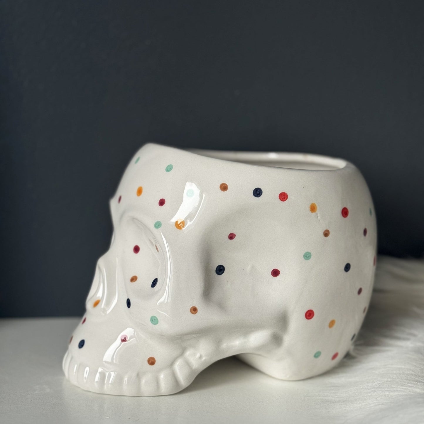 Cache-pot crâne - pois