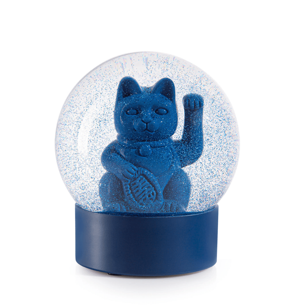 Boule à neige Maneki Neko bleu foncé