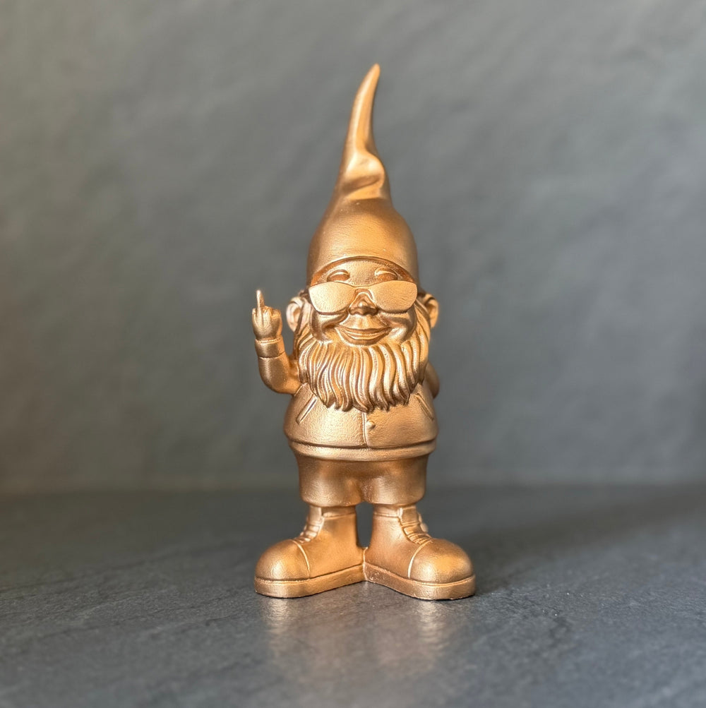 Figurine nain doigt d'honneur dorée