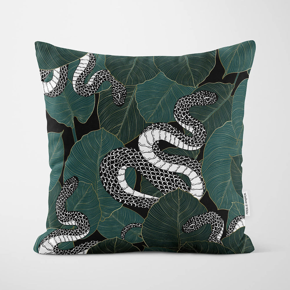coussin vert - feuillages et serpents - 48cm x 48cm