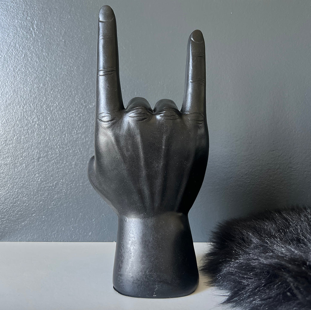 
                  
                    Support casque - sculpture main rock noire - format XL
                  
                